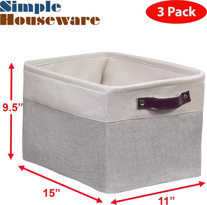 SIMPLE HOUSEWARE Large Fabric Storage Bin, 3 Pack - Image 2