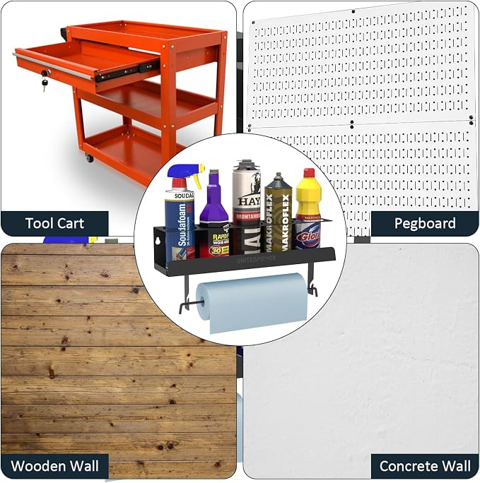 UNITEDPOWER 5 Aerosol Spray Can/Paper Towel Holder, Paint Bottle Storage Rack - Image 7