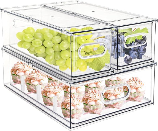 MineSign Set of 3 Stackable Refrigerator Organizer Bins Pull-Out Drawers by MineSign