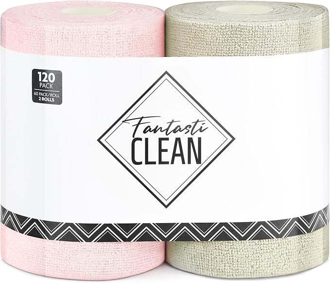Fantasticlean Microfiber Cleaning Cloth Roll 2 Rolls 120 Pack, Tear Away by Fantasticlean