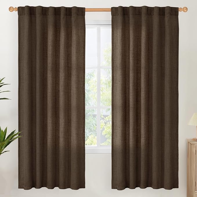 YoungsTex Brown Linen Curtains for Living Room 72 Inches Long, Semi Sheer by YoungsTex