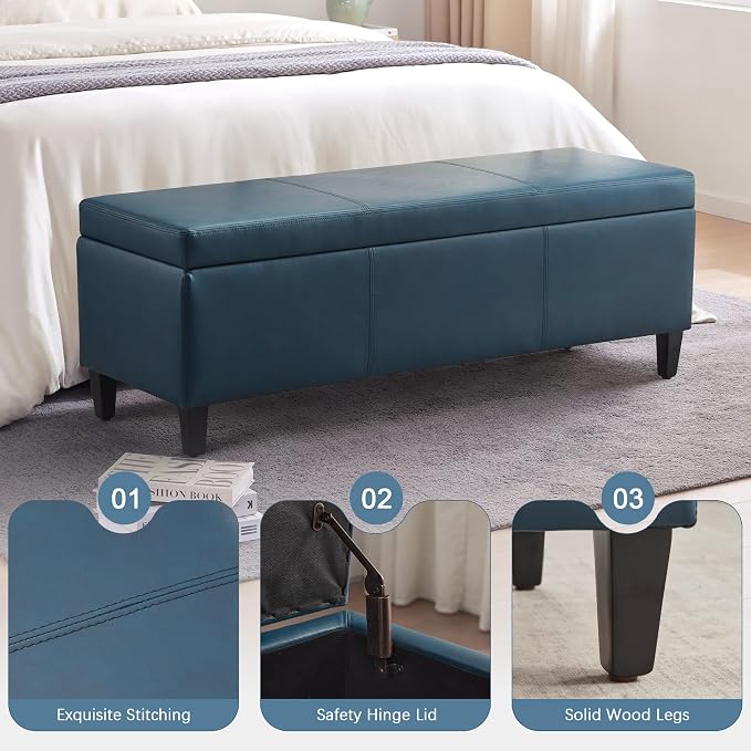 HUIMO Faux Leather Storage Ottoman Bench 50.3 Inch Extra Long PU Upholstered - Image 7