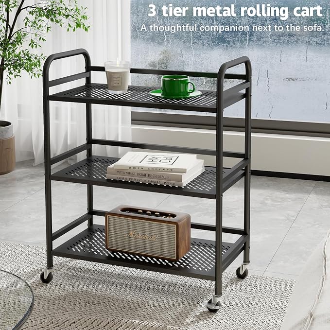 HDANI 3 Tier Metal Rolling Heavy Cart Supports 40 Lbs Per Tier, Rolling Cart - Image 4