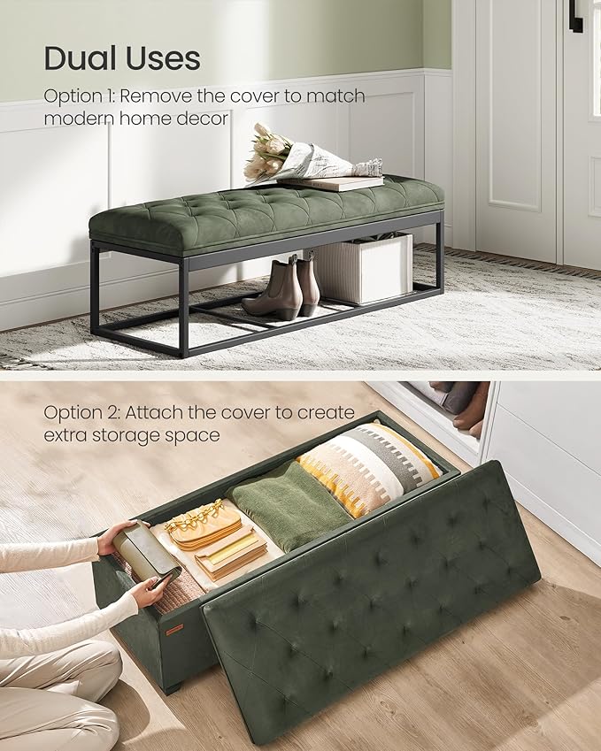 SONGMICS Velvet Storage Ottoman Bench, Foot Rest - Image 4