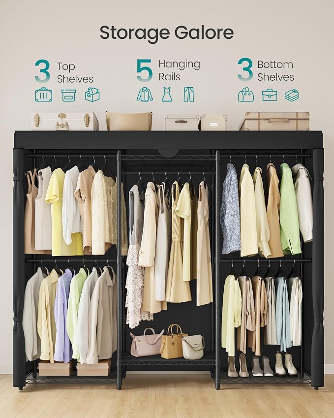SONGMICS Heavy-Duty Clothes Rack, Garment Rack, Portable Closet, 68.7-Inch Wide