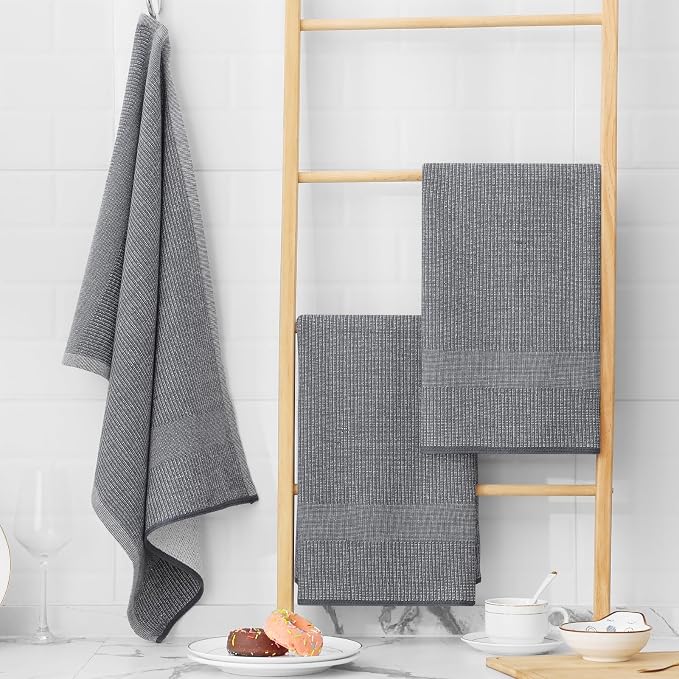 Homaxy Premium Kitchen Towels, Large Cotton Kitchen Hand Towels, Flat and Terry - Image 6