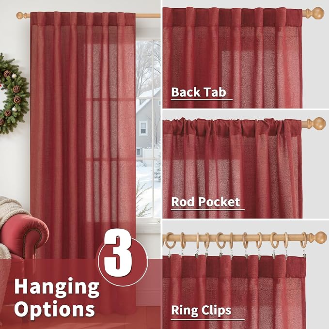YoungsTex Red Linen Curtains 80 Inch Length - Image 6