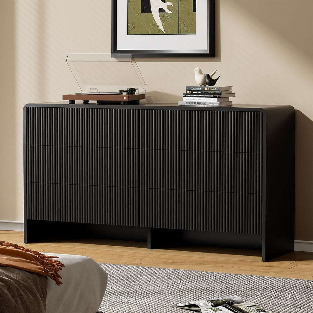 Furniway 3 Piece Bedroom Dresser Set, 6 Drawer Dresser with 2 Nightstands, Fl...