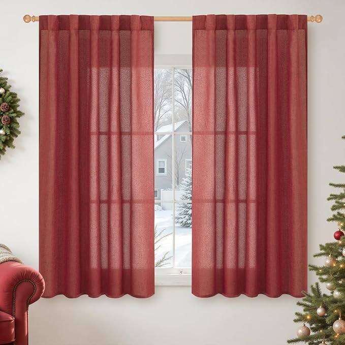 YoungsTex Red Linen Curtains 54 Inch Length by YoungsTex