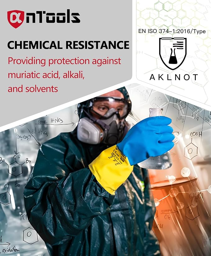 2 Pairs Neoprene and Rubber Blend Heavy-Duty Chemical Gloves, Protective - Image 3