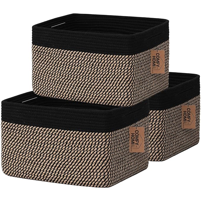 COMFY-HOMI 3PACK Cotton Rope Square Basket by COMFY-HOMI