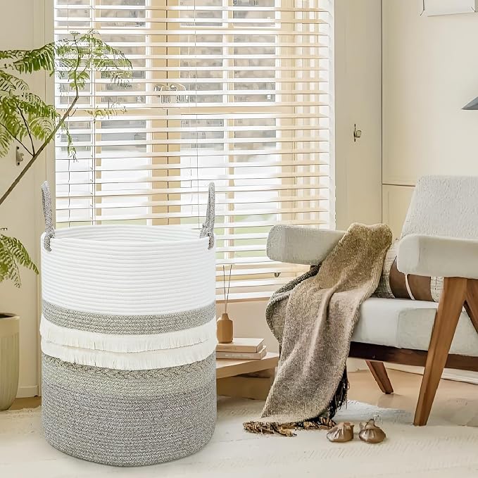 danpinera 79 L Large Laundry Basket, Tall Woven Cotton Storage Hamper - Image 9