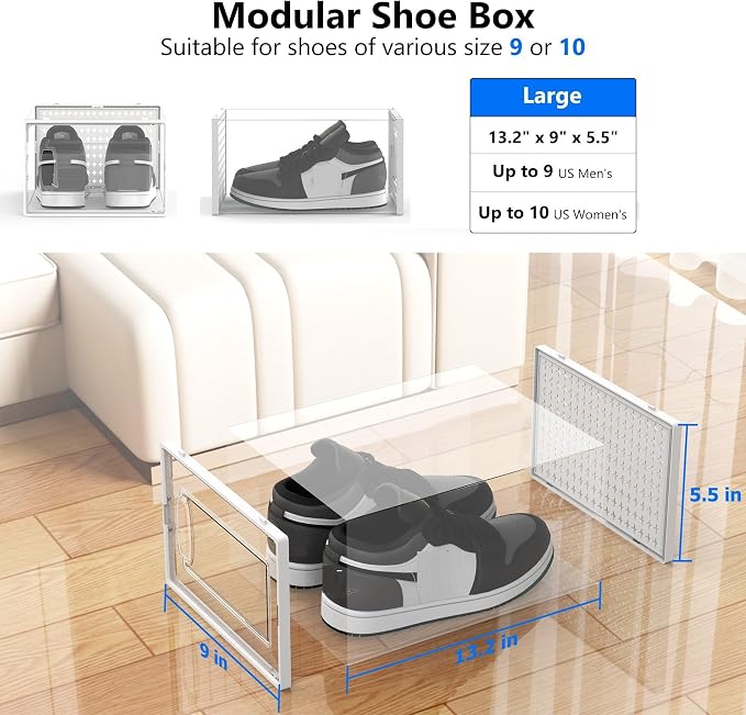 12 Pack Large Modular Clear Plastic Stackable Shoe Storage Organizer - Image 5
