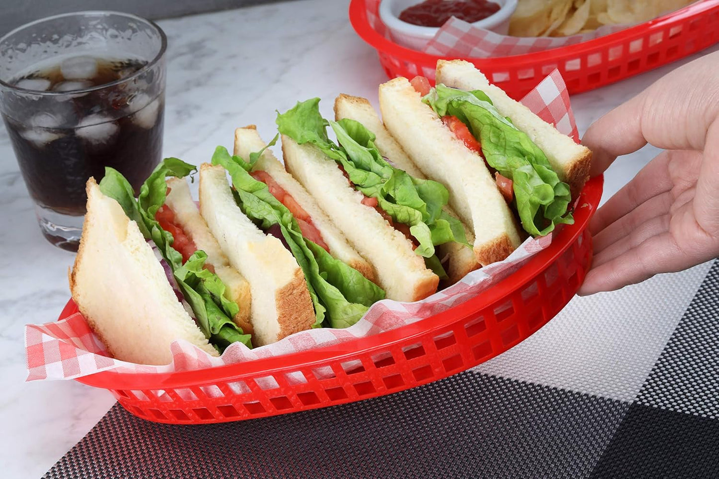 New Star Foodservice Fast Food Baskets, 10.5 x 7 Inch, Set of 12, Red