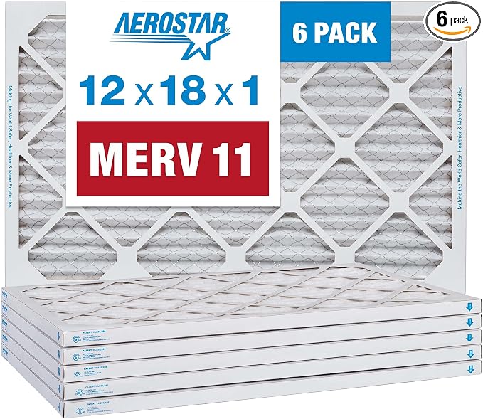 Aerostar 12x18x1 MERV 11 Pleated Air Filter, AC Furnace Air Filter, 6 Pack by AirFiltersDelivered