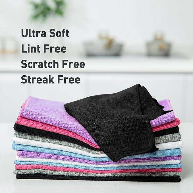 Black Microfiber Cleaning Cloth 13"x13", Ultra Soft Absorbent Microfiber - Image 3