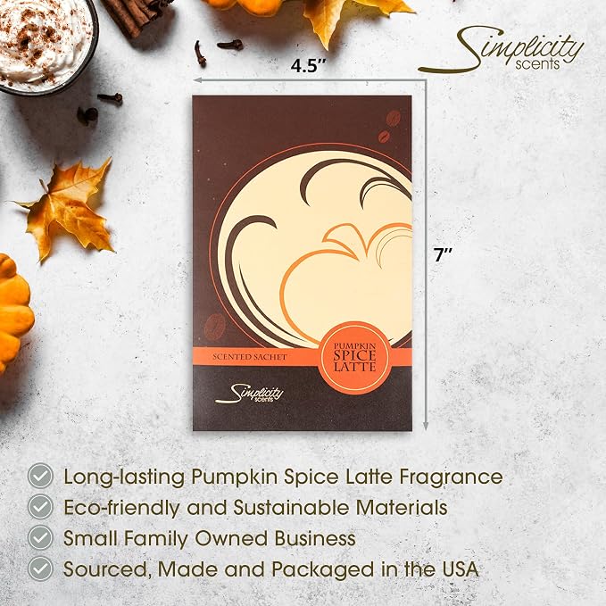 Pumpkin Spice Latte Scented Sachets Pack of 6, Fall & Winter - Image 3
