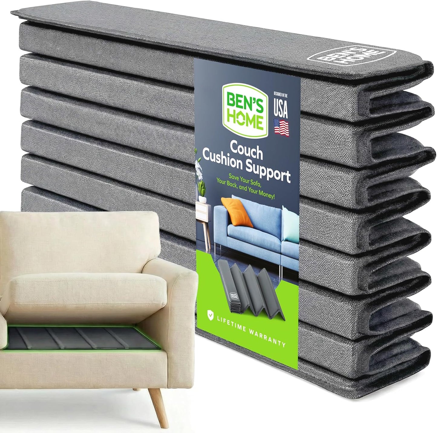 BEN'SHOME® Couch Cushion Support Board for Sagging Sofas - Stop Sinking Into Your Couch | 0.5" Thick Solid Wood, 400 LBS | Fits 58–67" x 19.7" | Anti-Slip, Lifetime Replacement