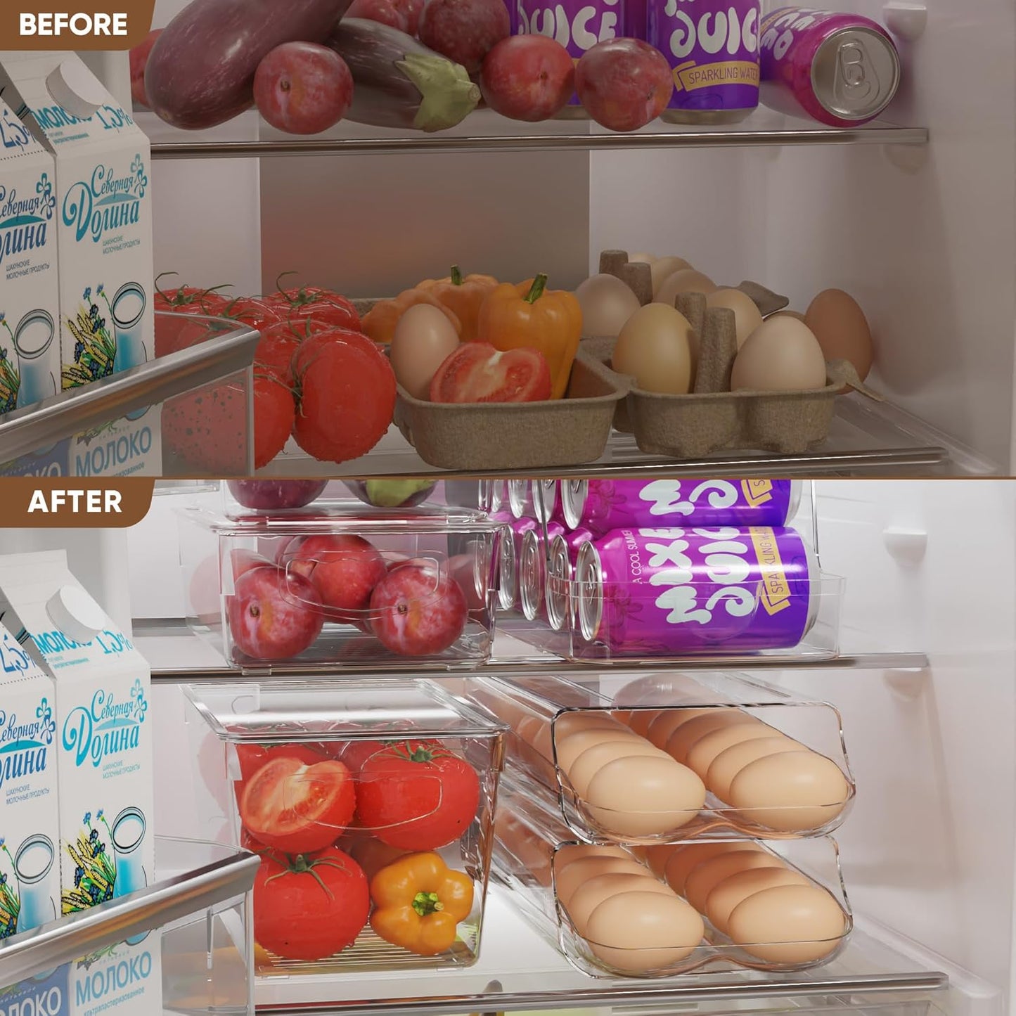 theaoo Egg Holder for Fridge, Automatic Rolling Egg Container, Clear, 3Pack | Quick Removable Inner Tray For Easy Egg Loading. Stackable Egg Dispenser For Refrigerator Storage And Organization