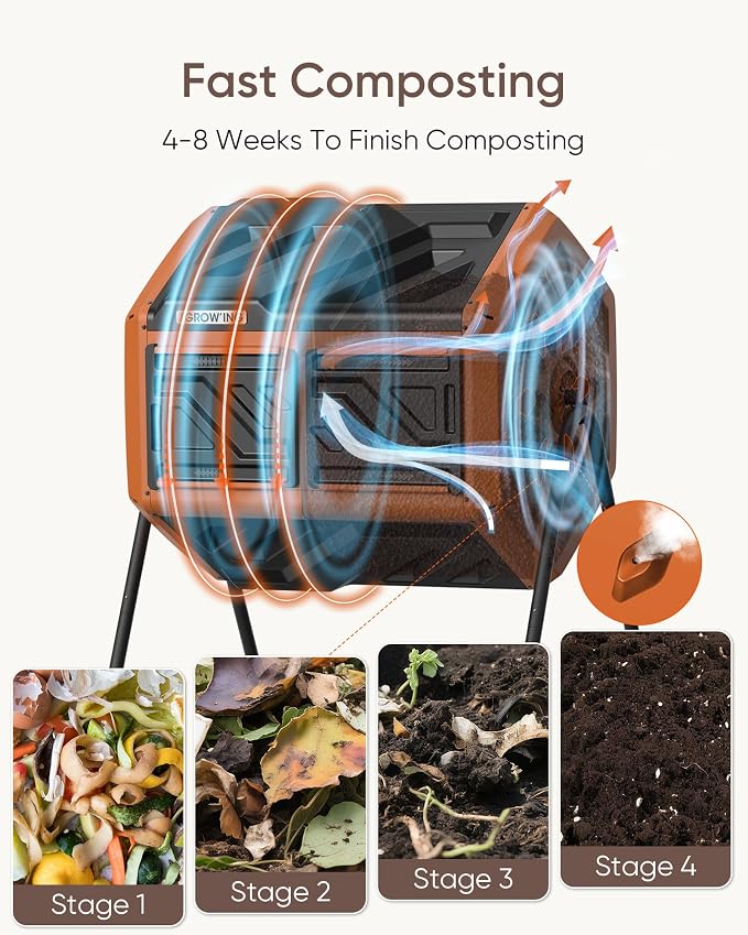 THEGROW'ING Updated 43 Gallon Compost Bin Outdoor, Fast Assemble Tumbling - Image 7