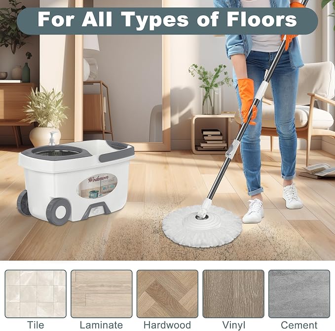 Mop and Bucket with Wringer Set, Spin Mop and Bucket System, Mops - Image 6