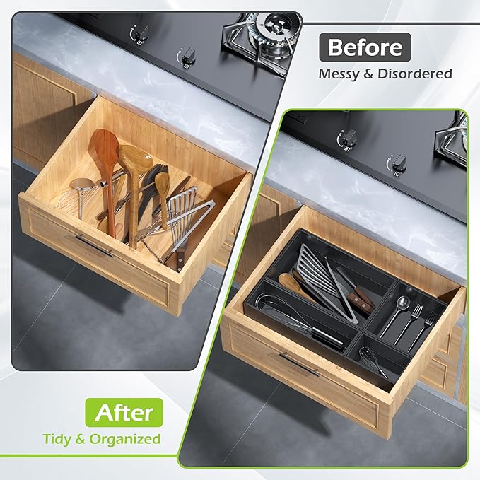 Bathroom Drawer Organizer Trays, Bamboo Drawer Organizer Kitchen Utensils - Image 4