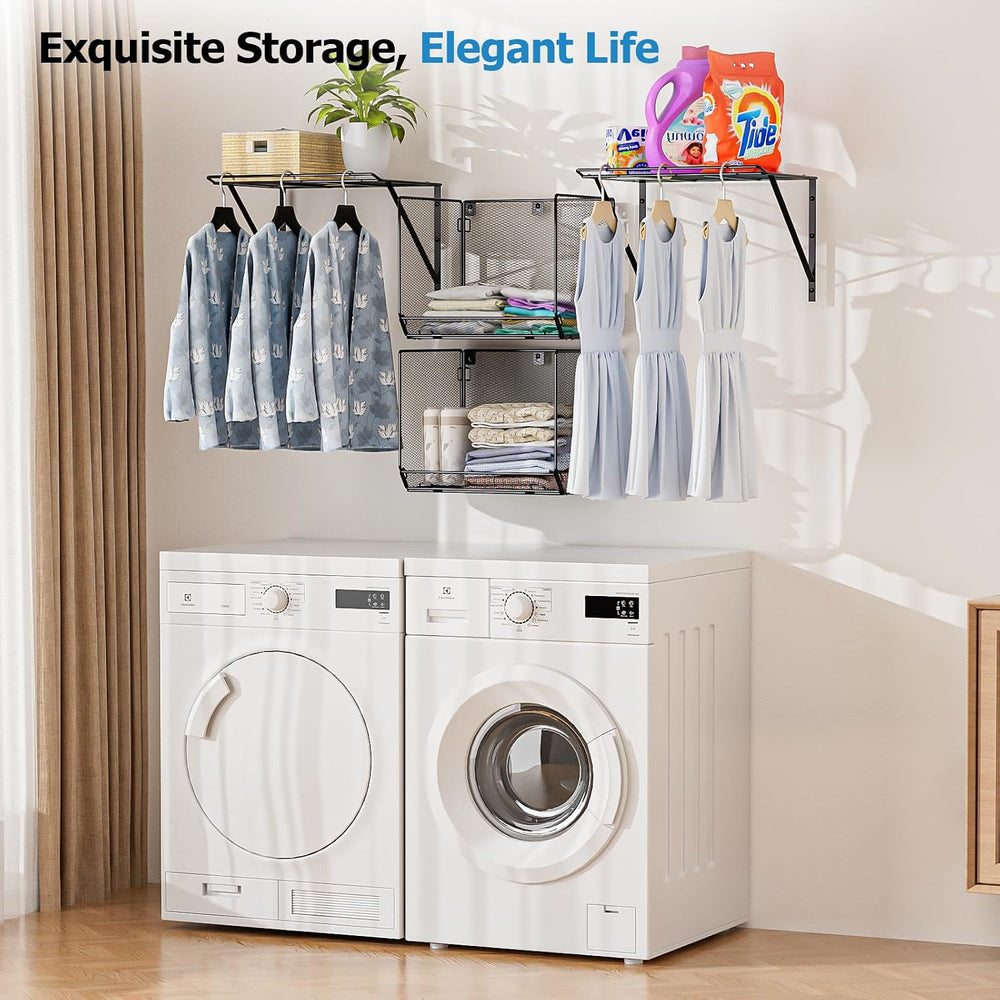 2 Pack Laundry Room Shelves Organization And Storage,Wall Mounted Clothes Dry...