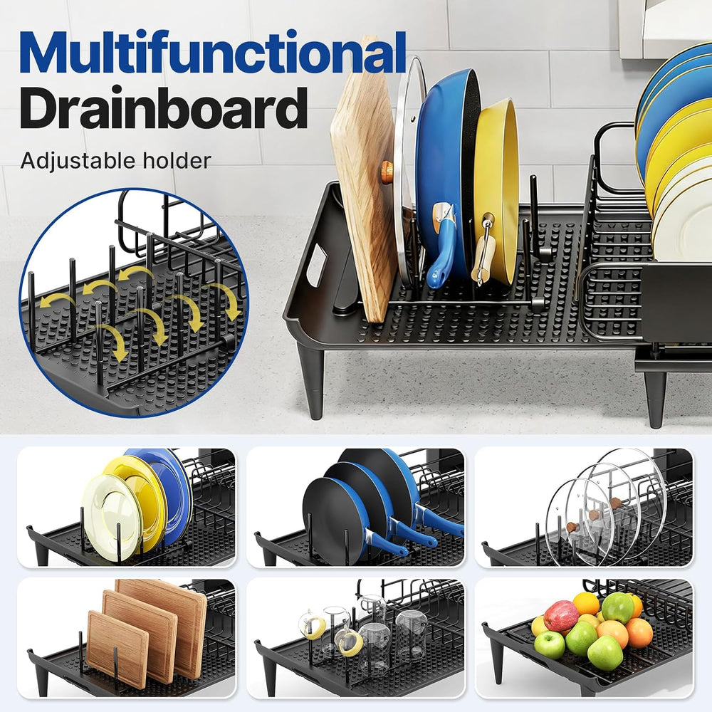 Urackify Expandable Dish Drying Rack for Kitchen Counter with Drainboard