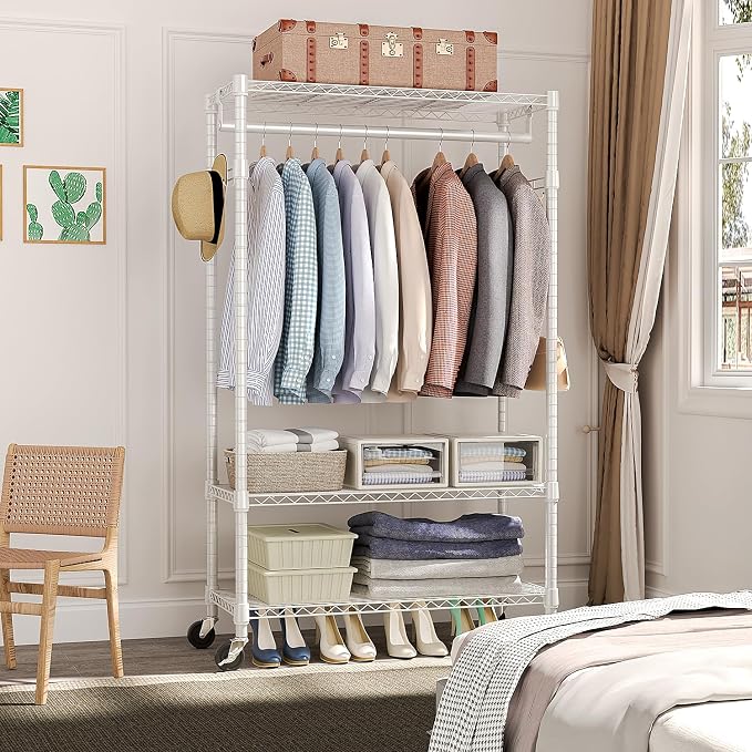 Heavy Duty Rolling Garment Rack 3 Tiers Adjustable Wire Shelving Clothes Rack - Image 7