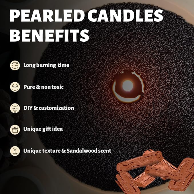 Sandalwood Scented Black Pearled Candle 18oz Luxury Sand Candle Granulated Wax - Image 3