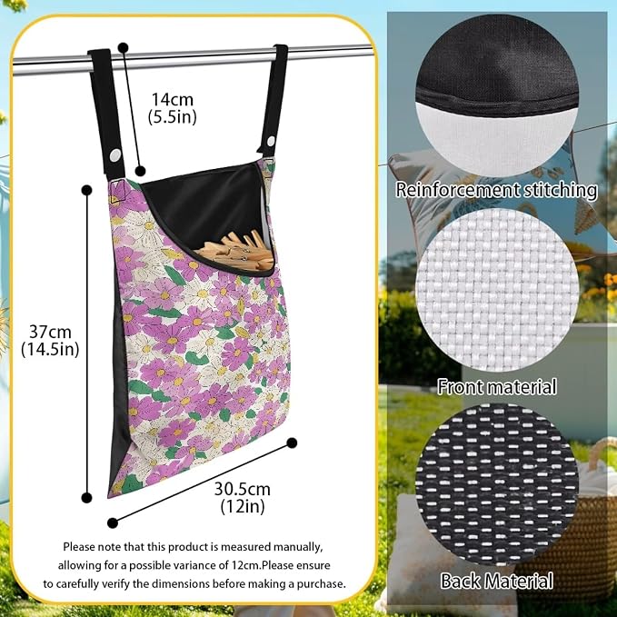 2 Pcs Hippie Flowers Clothes Pin Bag Clothespin Bag Holder 14.5 X 12 Inch - Image 6