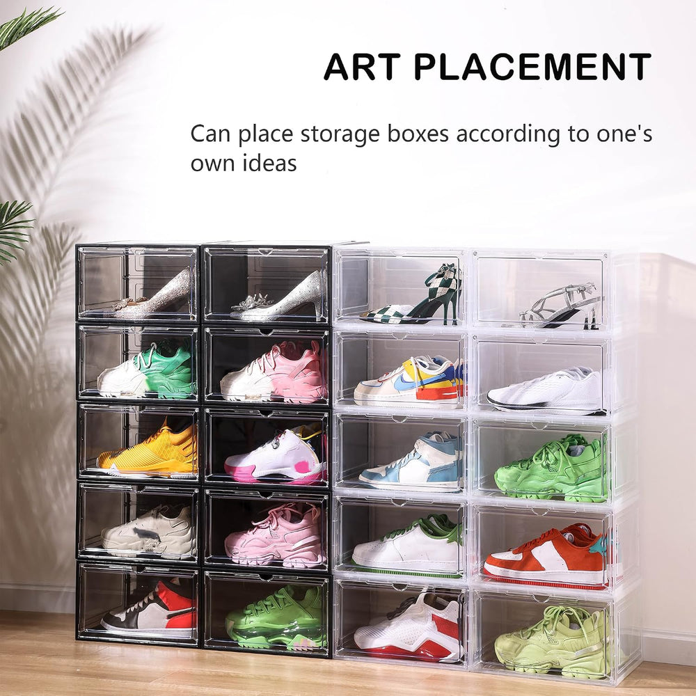 Attelite Large Shoe Boxes 6 Pack Drop Side Shoe Storage Container Stackable