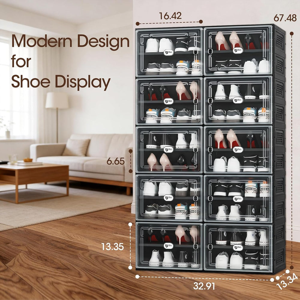 Black Shoe Storage Cabinet for 40 Pairs with Magnetic Clear Doors