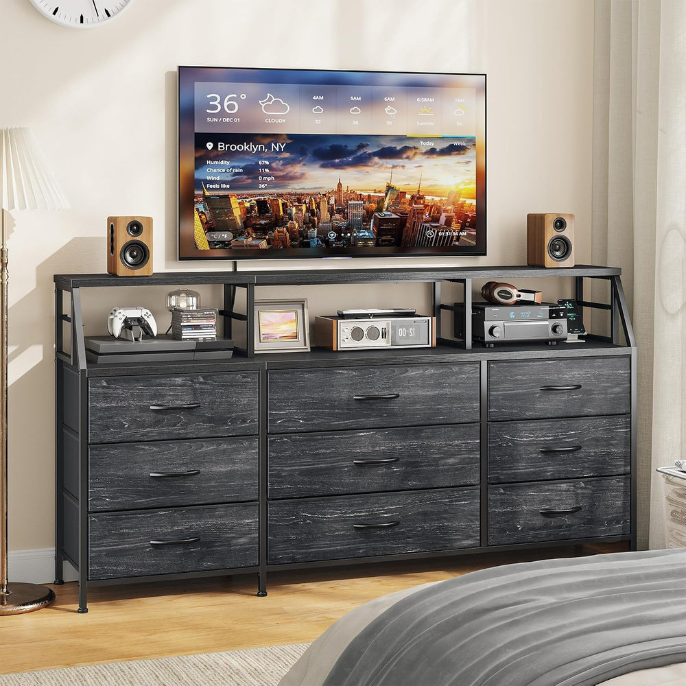 Homkdom Black Dresser for Bedroom with 9 Fabric Drawers & Display Top Shelf