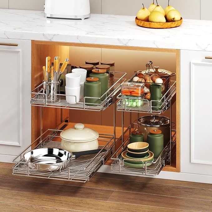 2 Tier Individual Pull Out Cabinet Organizer 22½" W x 21½" D, Heavy Duty - Image 6