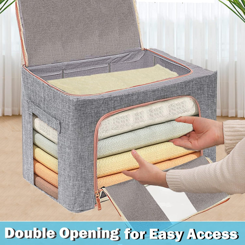 100L Large Storage Bags,Stackable Clothes Storage Bins with Hold Shape Metal ...