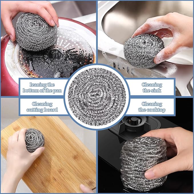 Stainless Steel Scrubber Scrubbing Scouring Pad Sponges Clean Pot Pan and Steel - Image 7