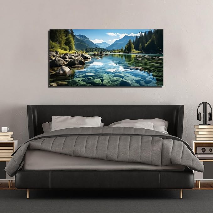 GUGIKA Landscape Wall Art for Living Room, Mountain and Lake Wall-Decor for - Image 5