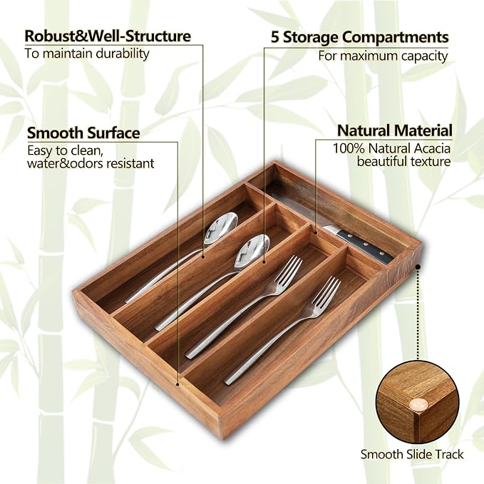 Silverware Organizer, 2 Pack 10 Inch Utensil Organizer Kitchen Drawer Organizer - Image 3