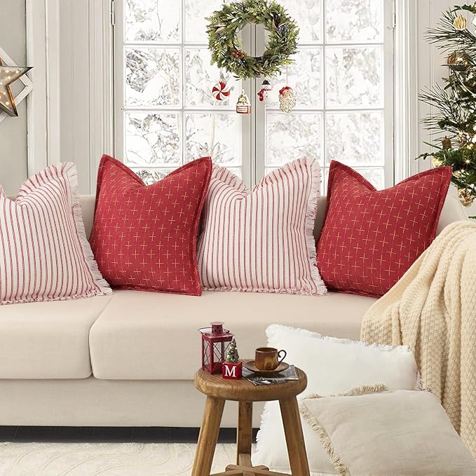 ZWJD Christmas Pillow Covers 20x20 Set of 2 Soft Polyester Textured Pillowcases - Image 3