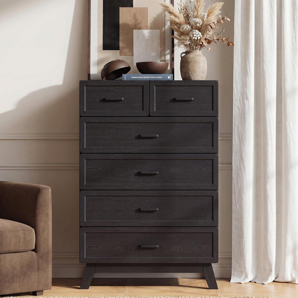 YANSNWO Black 6 Drawer Dresser for Bedroom, 47" Tall Chest of Drawers