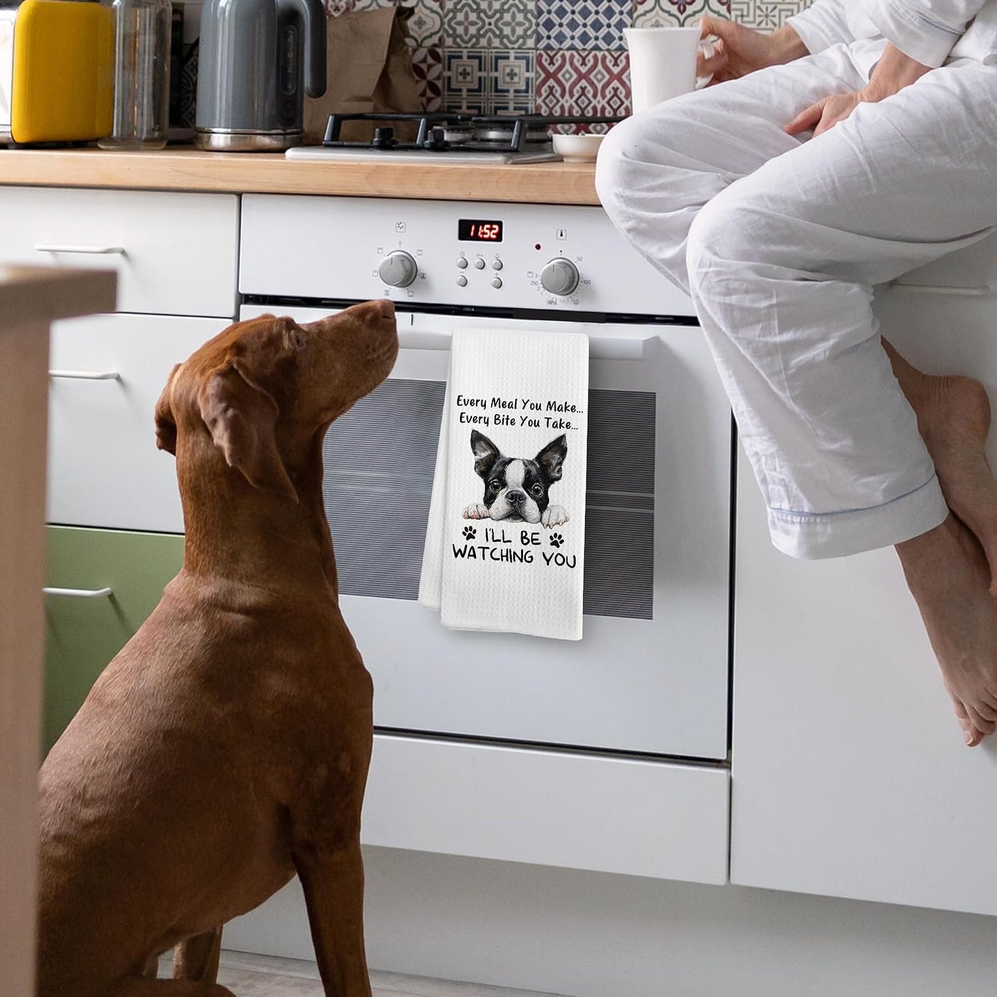 Funny Boston Terrier Dog Kitchen Towels Accessories Decor, Boston Terrier Dog Gifts for Women Men Kids Girls, Every Meal You Make Every Bite You Take Dish Hand Tea Towels for Kitchen, 16x24In