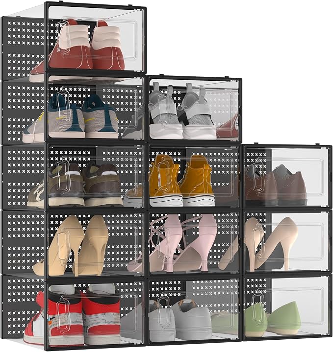 12 Pack XXX-Large Modular Clear Plastic Stackable Shoe Storage Organizer - Image 8