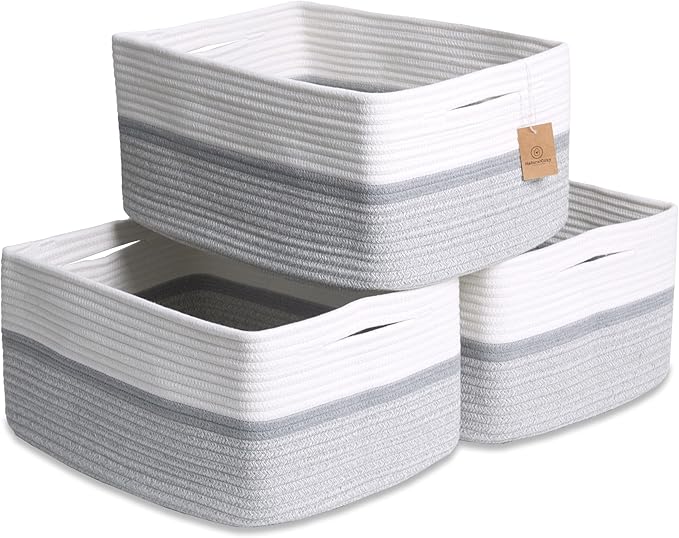 NaturalCozy Storage Baskets 16.8”x13”x7.6” Cotton Rope Woven Baskets by NaturalCozy