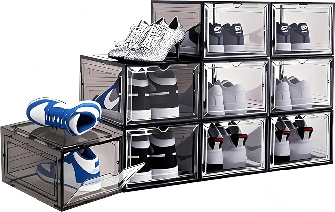 10 Pack Shoe Storage Box Clear Hard Plastic Shoe Organizer Stackable Hats - Image 7