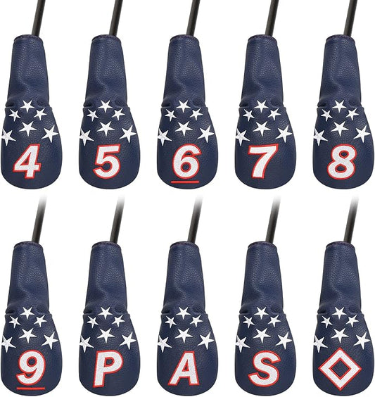 Blue and White Stars Hybrid Iron Head Covers by CRAFTSMANGOLF