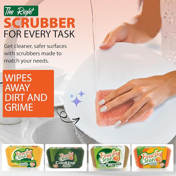 Peachy Clean Silicone Dish Sponge Scrubbers, Fresh Peach Scent, Non-Scratch - Image 6