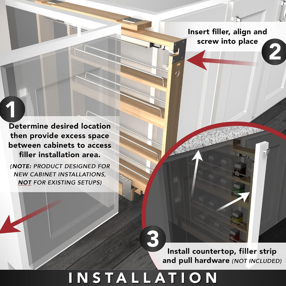 Rev-A-Shelf Wood Tall Filler Pull Out Organizer for New Kitchen Applications