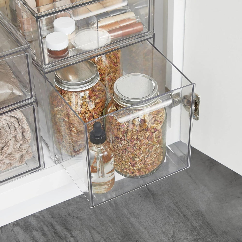 mDesign Plastic Stackable Bathroom Storage with Pull Out Bin Organizer Drawer...