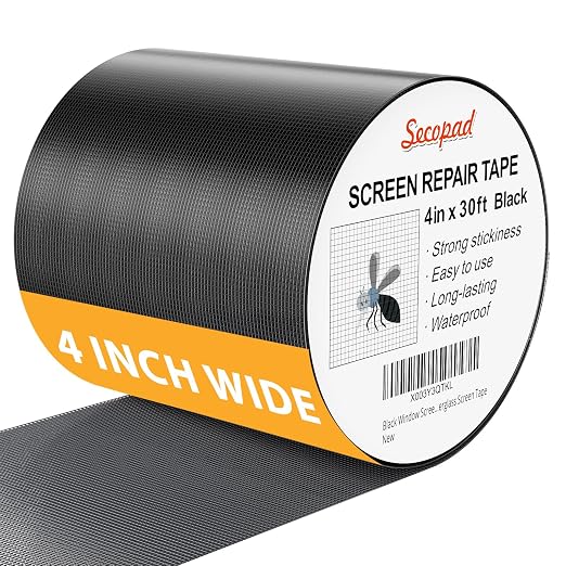 Black Window Screen Repair Kit, 4 in X 30 FT Screen Repair Tape by Secopad